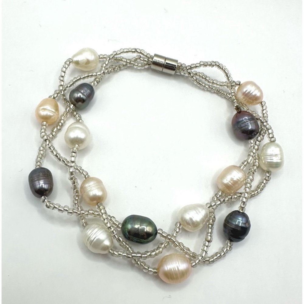 Multi-strand freshwater pearl bracelet, featuring a magnetic clasp